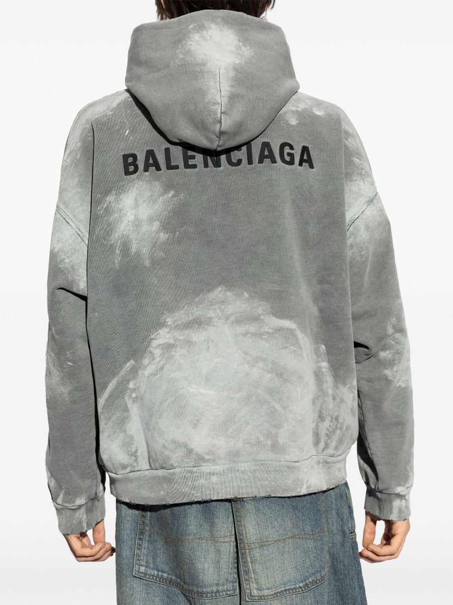 Balenciaga Hoodies? BALENCIAGA Medium Fit Hoodie with Stained Effect Comfortable Luxury Streetwear Hoodie