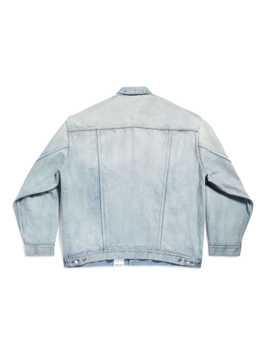 Balenciaga Jackets? BALENCIAGA Washed Denim Jacket with Logo Patch Luxury Designer Outerwear Jacket