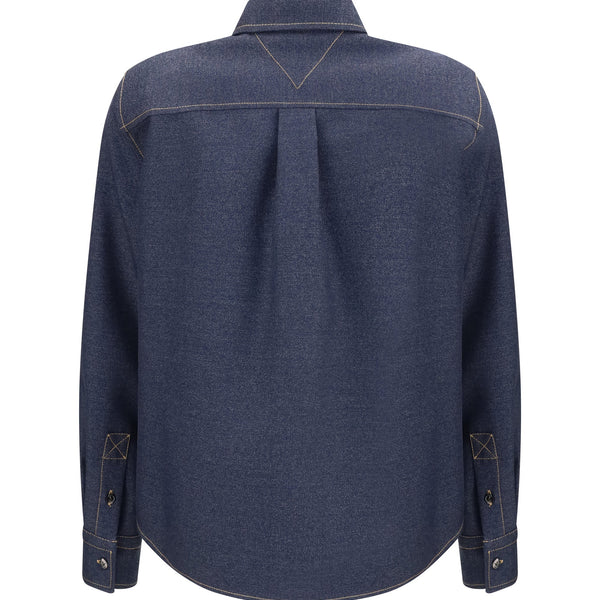 Bottega Veneta Tops? Bottega Veneta Women Denim-Effect Mélange Wool Shirt Elegant Everyday Designer Top