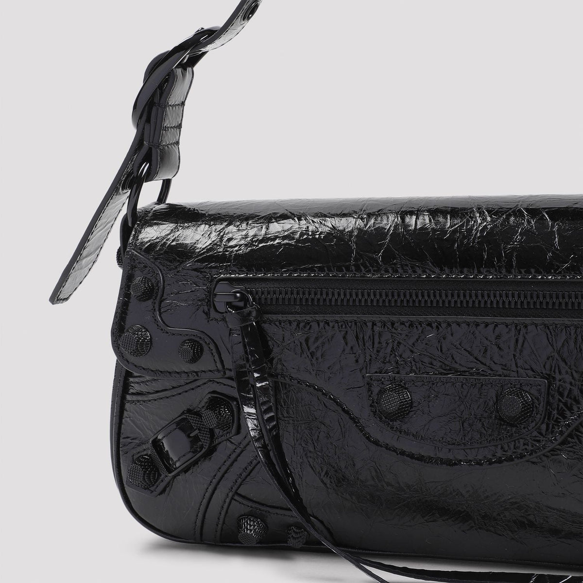 Close-up of Balenciaga handbags hardware and fine stitching
