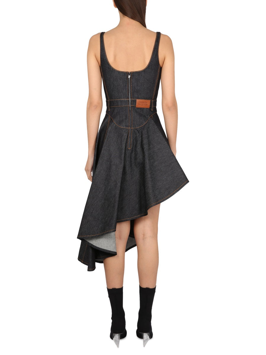 Alexander McQueen Dresses? Alexander Mcqueen Women Denim Dress Elegant Designer Evening Dress
