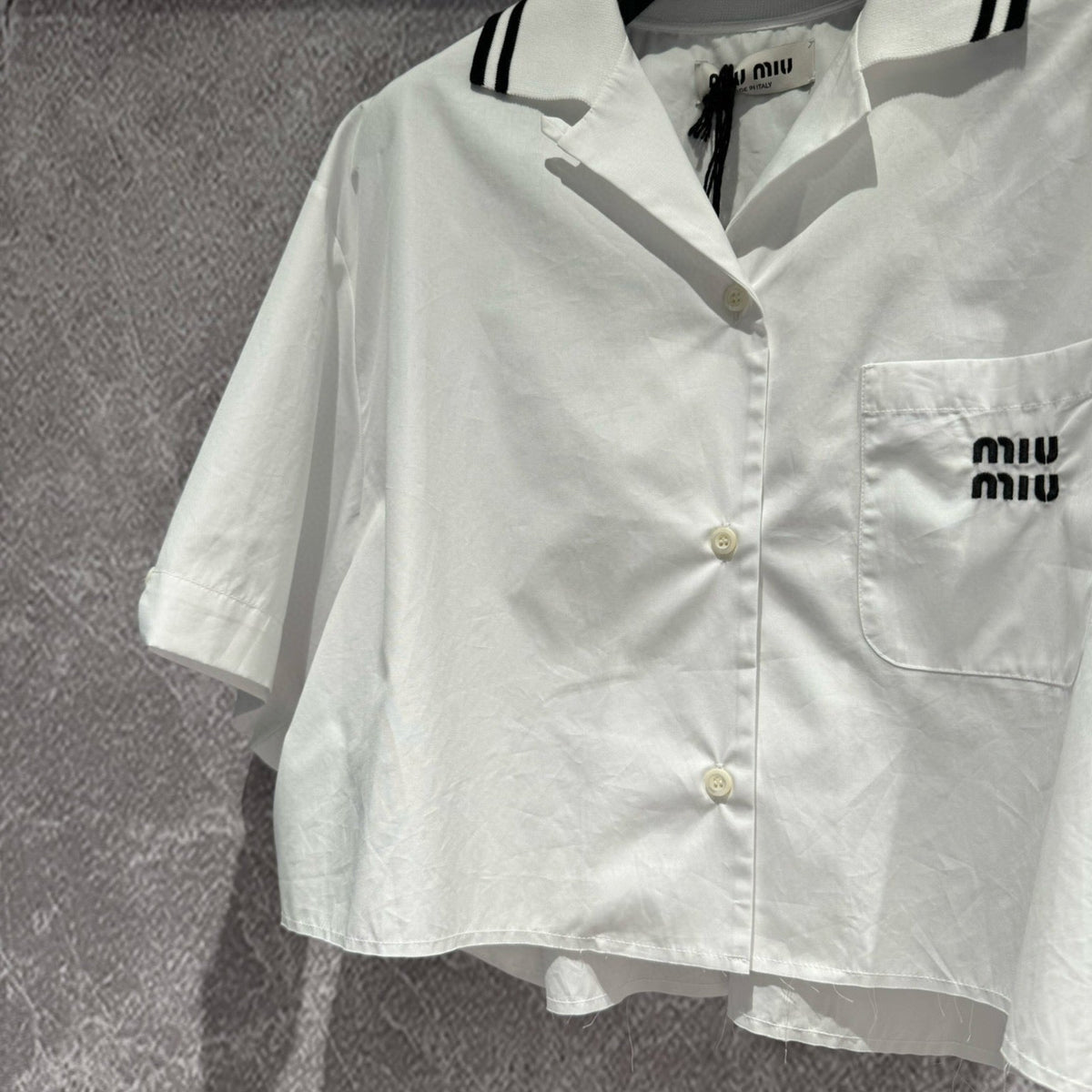 Tops- Miu M Cropped Shirt Elegant Everyday Designer Top