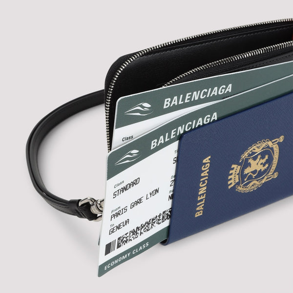 Close-up of Balenciaga small leather goods hardware and fine stitching