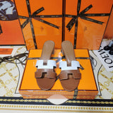 Hermès Camel Crisscross Strap Sandals - Close-Up Texture View