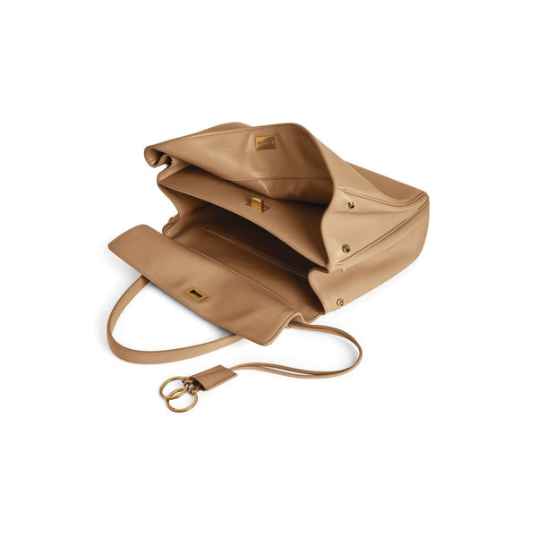 Close-up of Balenciaga handbags hardware and fine stitching