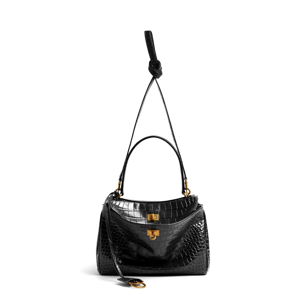 Close-up of Balenciaga handbags hardware and fine stitching
