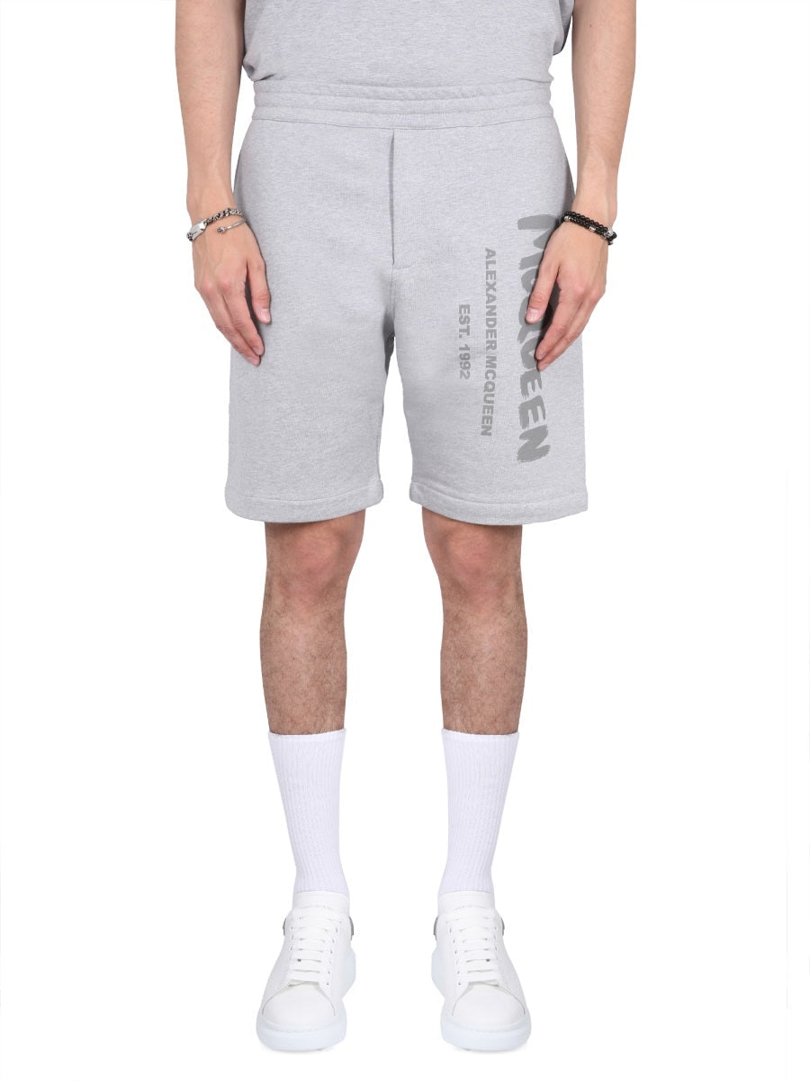 Alexander McQueen Shorts? Alexander Mcqueen Men Bermuda Shorts With Graffiti Logo Print Everyday Lightweight Designer Shorts