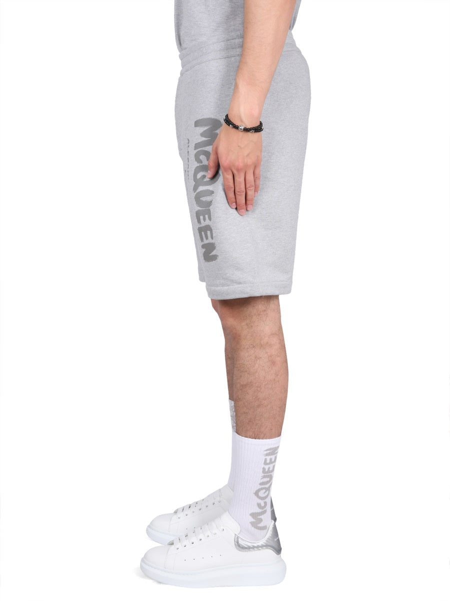 Alexander McQueen Shorts? Alexander Mcqueen Men Bermuda Shorts With Graffiti Logo Print Everyday Lightweight Designer Shorts