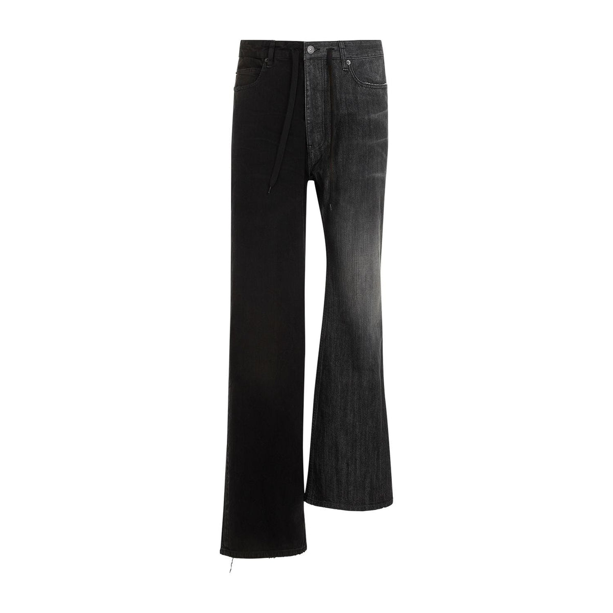 Balenciaga Jeans- BALENCIAGA Asymmetrical Leg Length Jeans - Mid-Rise Drawstring Waist Classic Everyday Designer Jeans