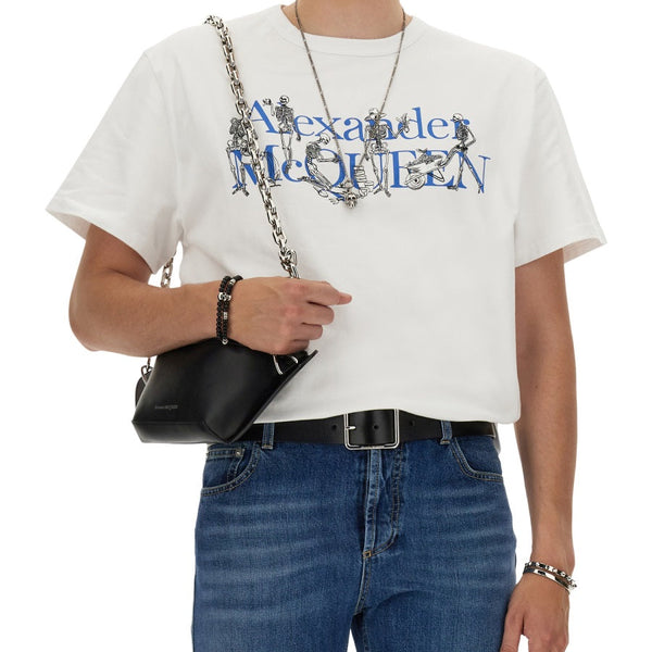 Close-up of Alexander McQueen tee shirts hardware and fine stitching