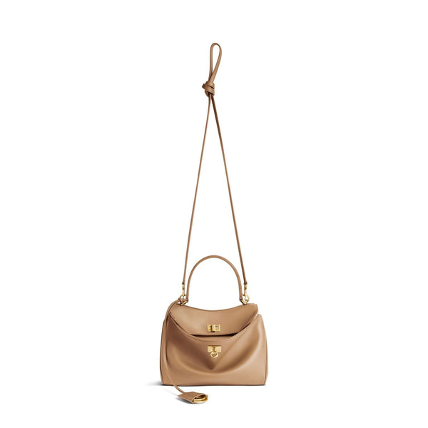 Close-up of Balenciaga handbags hardware and fine stitching