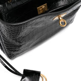 Close-up of Balenciaga handbags hardware and fine stitching
