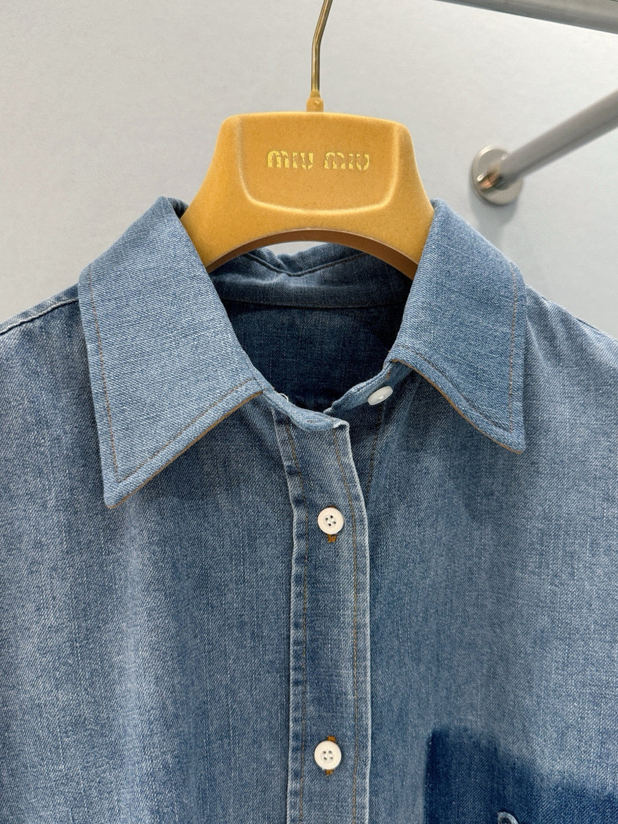Tops- Miu M Denim Shirt Elegant Everyday Designer Top
