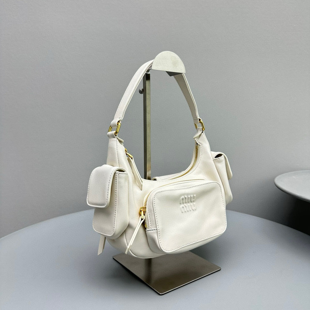 Bags- Miu M Pocket Nappa Leather Bag Premium Designer Shoulder Bag