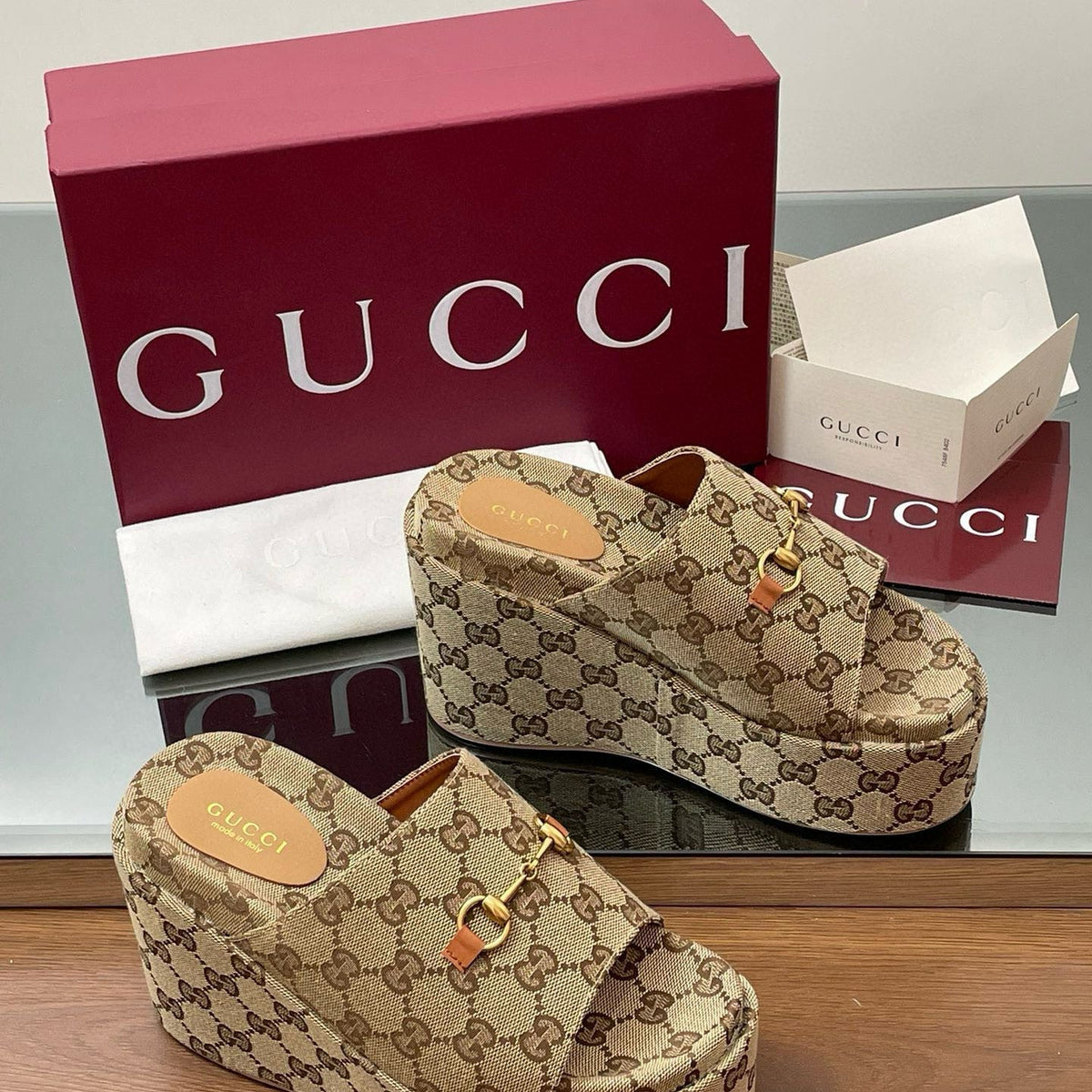 Gucci Shoes- Gucci Wedge Sandals Premium Designer Casual Shoes
