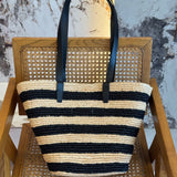 Front view of Celine Striped Couffin Panier Bag premium cel striped couffin panier bag