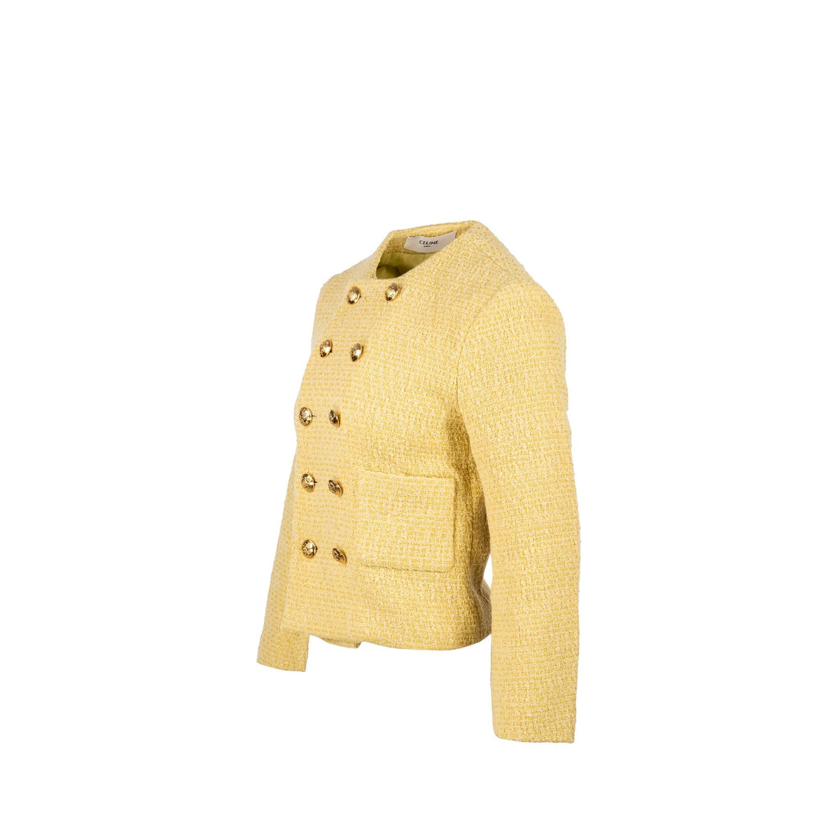 Celine Jackets? Celine Size 38 boucle chasseur tweed jacket wool cotton yellow Luxury Designer Outerwear Jacket