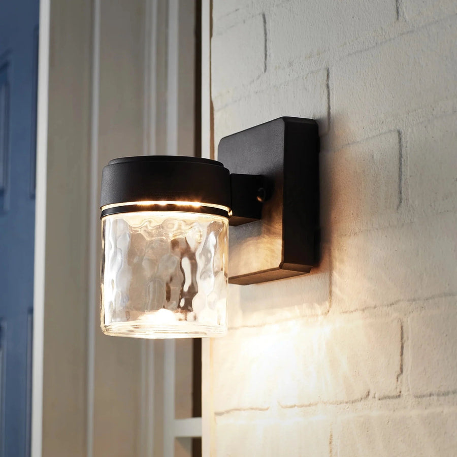 (2 Pack) 6" Outdoor Black Integrated LED Wall Light, Glass Shade