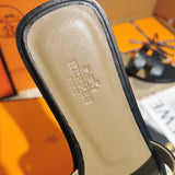 Hermès Tan Slide Sandals - Heel Detail View