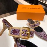Louis Vuitton Burgundy Ankle Strap Heels - Side Profile View