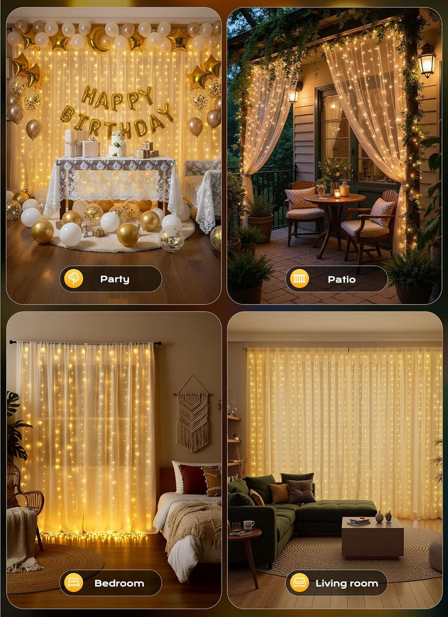 300 LED Curtain String Lights, 9.8 FT Hanging Fairy Lights