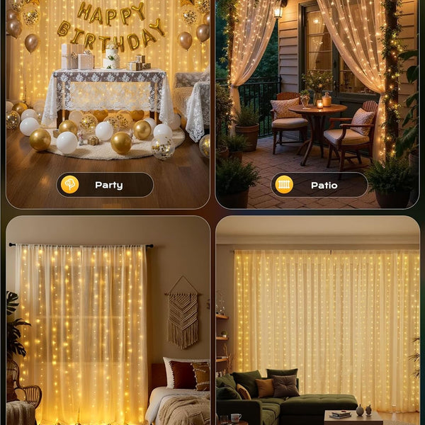 300 LED Curtain String Lights, 9.8 FT Hanging Fairy Lights