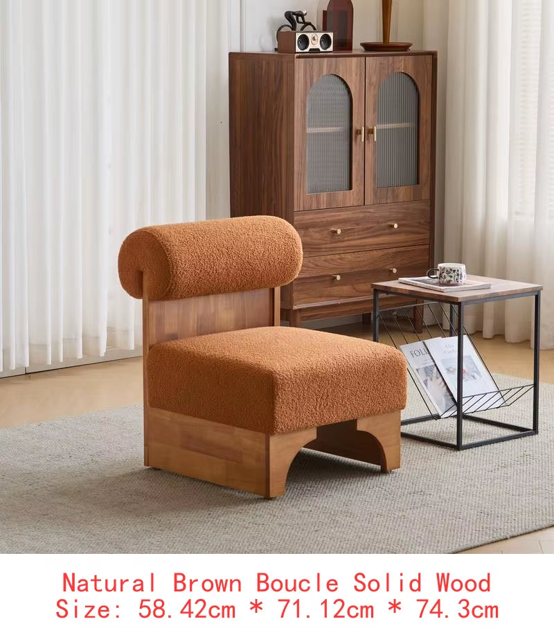 Modern Boucle Lounge Chair, Solid Wood Frame, Rolled Backrest