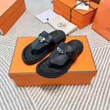 Hermès Black Gladiator Sandals - Angled View