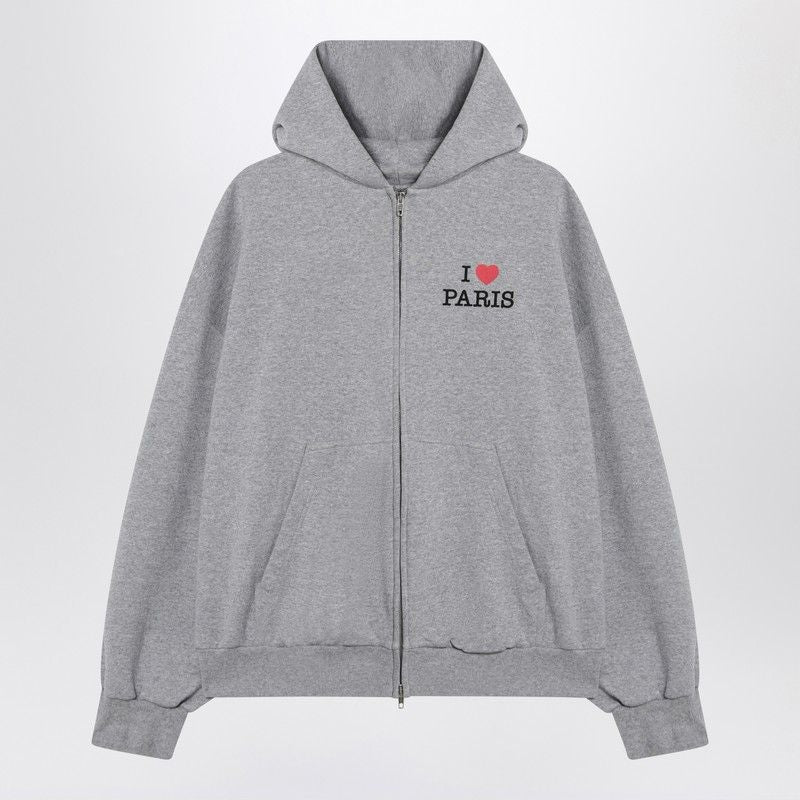 Balenciaga Hoodies? BALENCIAGA Oversized Zip-Up Hoodie - I Love Paris Comfortable Luxury Streetwear Hoodie