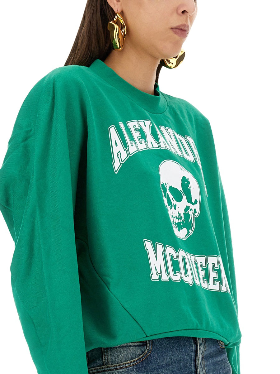 Alexander McQueen Hoodies- Alexander Mcqueen Women Varsiity Skull Sweatshirt Comfortable Luxury Streetwear Hoodie