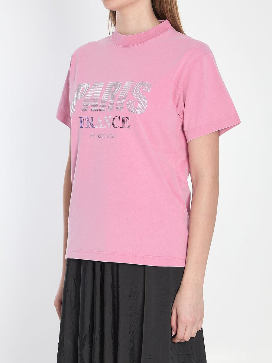Balenciaga T-Shirts? BALENCIAGA Mini Vintage Cotton Strass T-Shirt - Women's Premium Designer Cotton T-Shirt