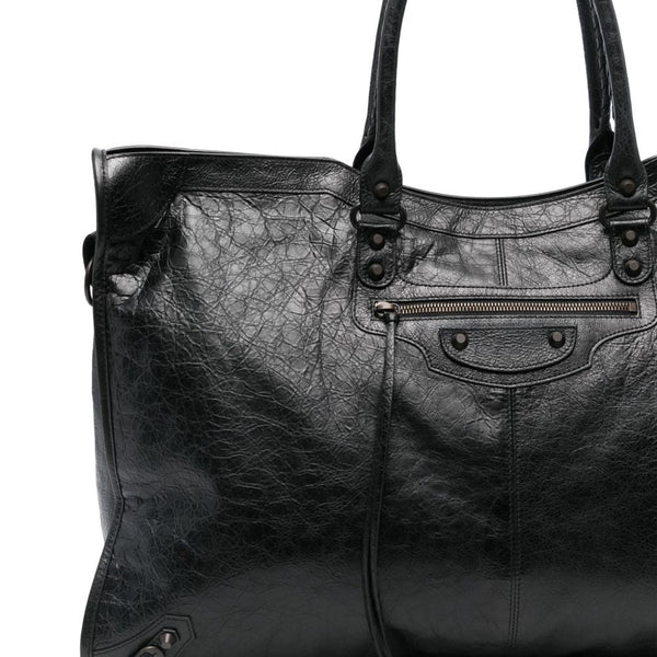 Close-up of Balenciaga handbags hardware and fine stitching