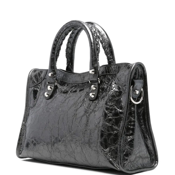 Close-up of Balenciaga handbags hardware and fine stitching