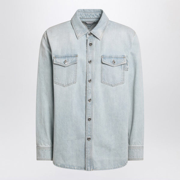 Bottega Veneta Tops? Bottega Veneta Men Light Blue Denim Shirt Extra Bleach Premium Designer Casual Top