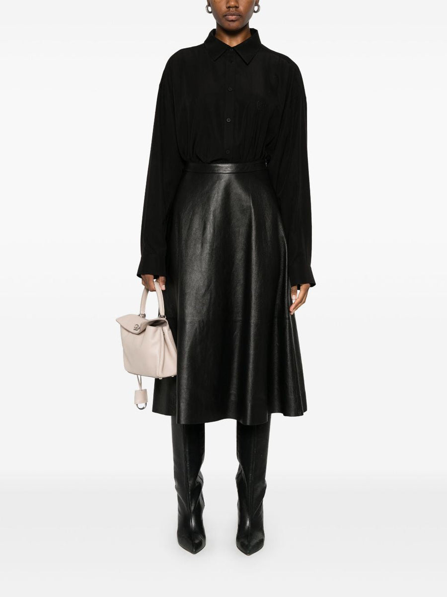 Balenciaga Skirts? BALENCIAGA Flared Leather Skirt - High Waist Design Elegant Designer Casual Skirt
