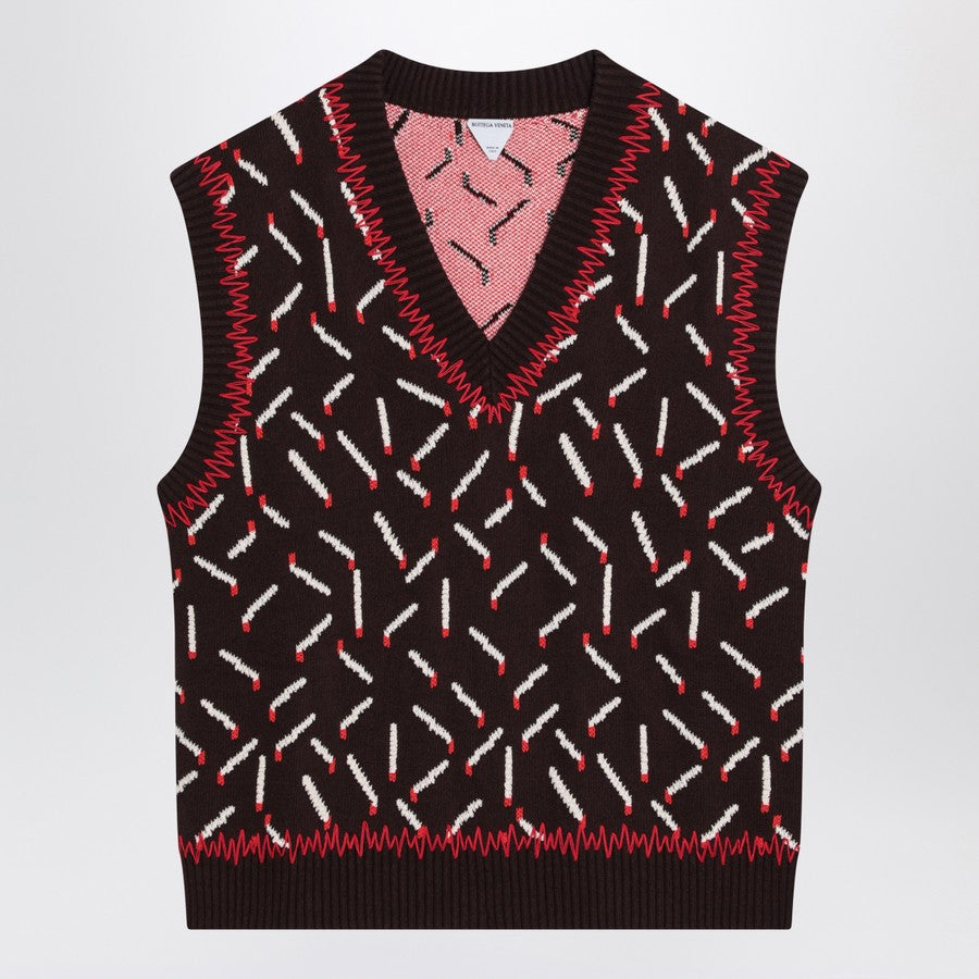 Bottega Veneta Vests? Bottega Veneta Men Brown Jacquard Vest With Matchstick Pattern Luxury Casual Designer Gilet