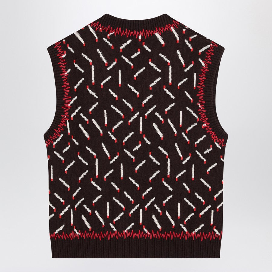 Bottega Veneta Vests? Bottega Veneta Men Brown Jacquard Vest With Matchstick Pattern Luxury Casual Designer Gilet