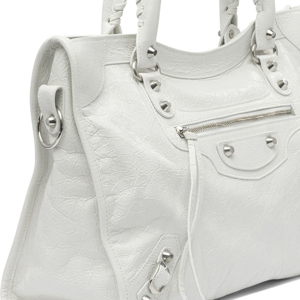 Close-up of Balenciaga shoulder bags hardware and fine stitching