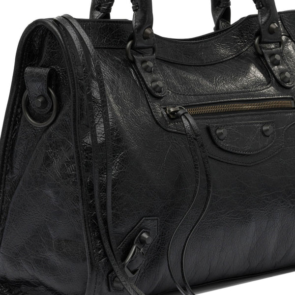 Close-up of Balenciaga shoulder bags hardware and fine stitching