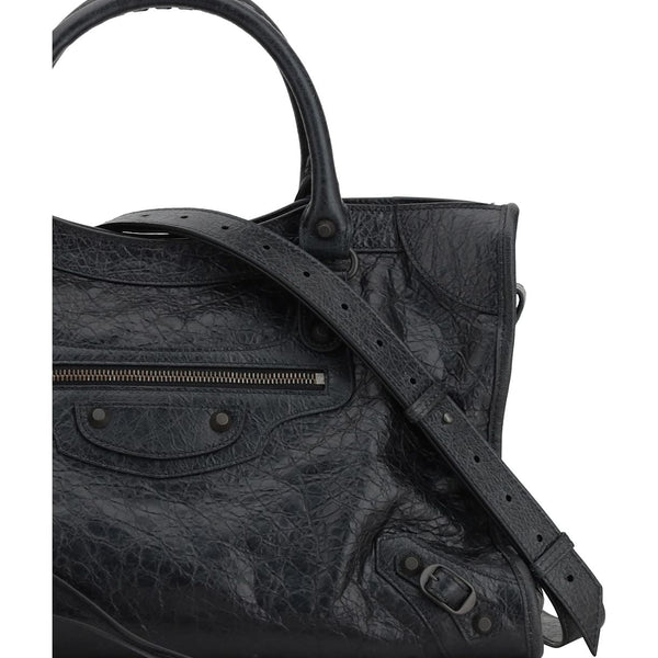 Close-up of Balenciaga totes hardware and fine stitching