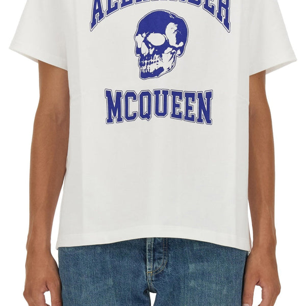 Close-up of Alexander McQueen tee shirts hardware and fine stitching