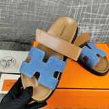 Hermès Black Block Heel Sandals - Angled View