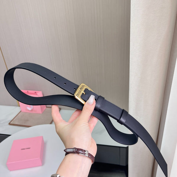 Belts- Miu M Belt 3 Cm Premium Leather Designer Belt