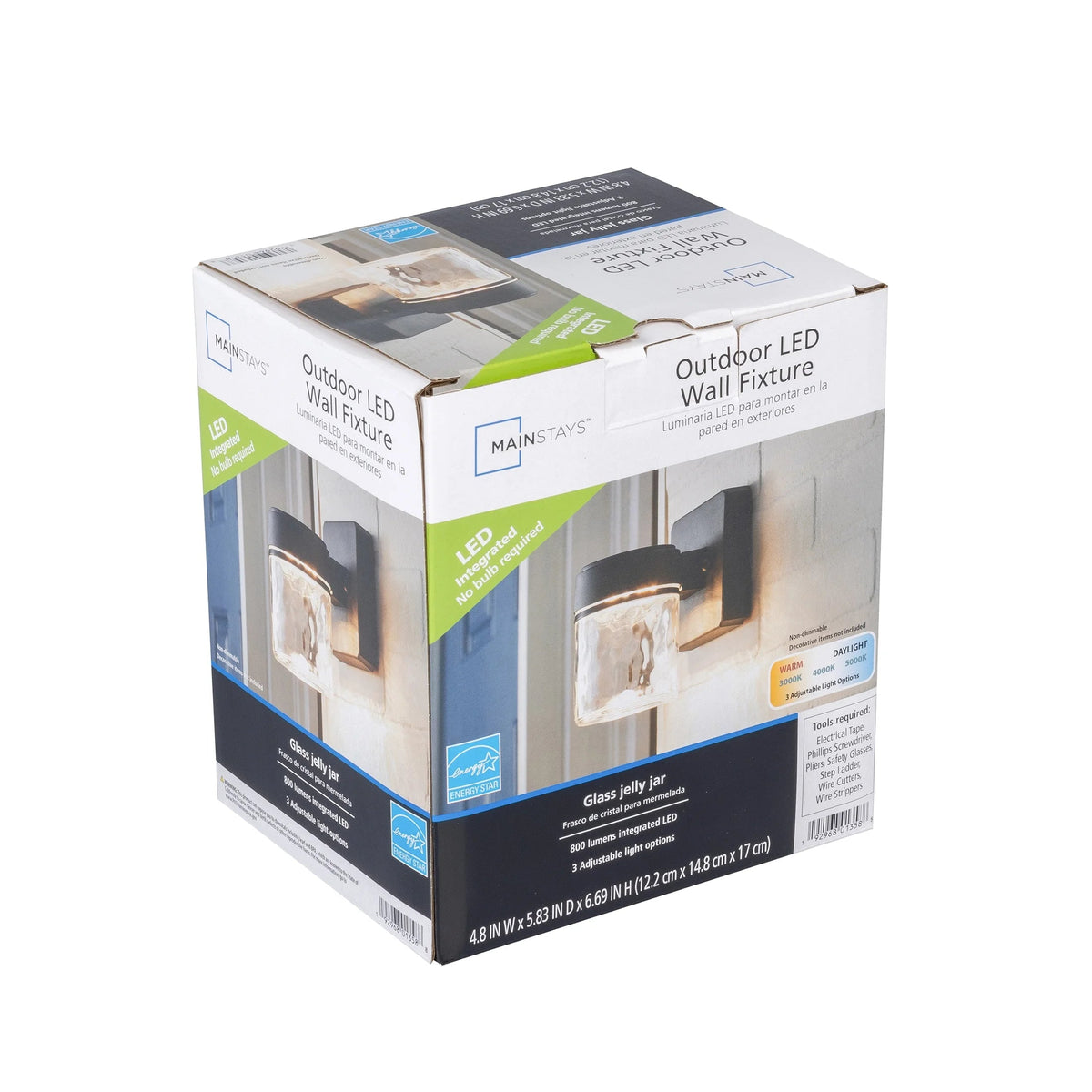 (2 Pack) 6" Outdoor Black Integrated LED Wall Light, Glass Shade