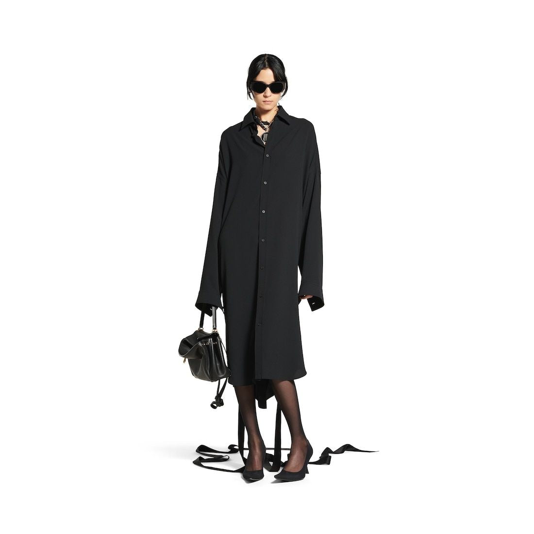 Balenciaga Tops? BALENCIAGA Shirt Dress with Intertwined Ribbons Premium Designer Casual Top