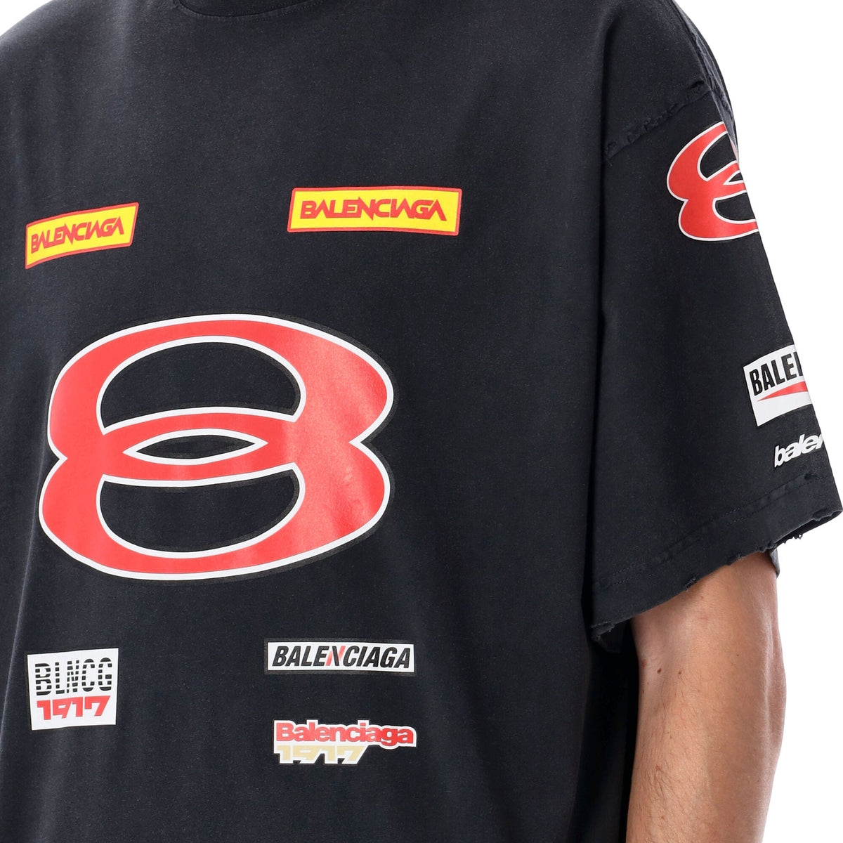 Balenciaga T-Shirts? BALENCIAGA Oversized Sponsor Logo T-Shirt - Size 2 Premium Designer Cotton T-Shirt