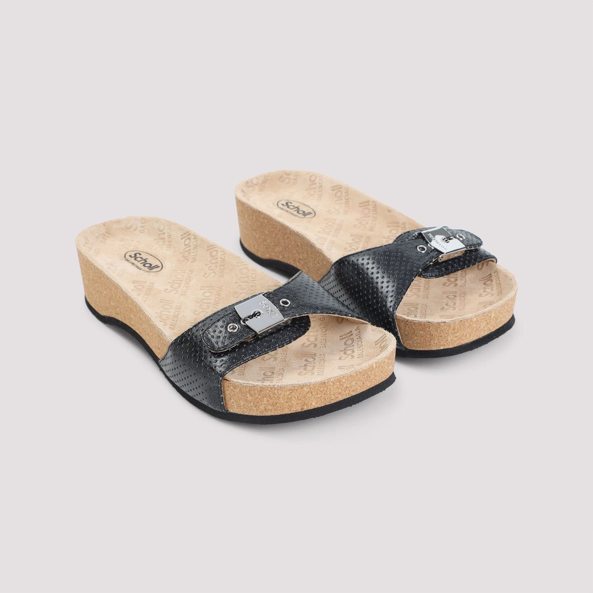 Close-up of Balenciaga sandals hardware and fine stitching