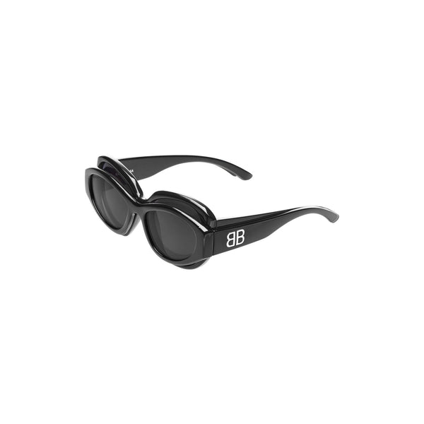 Close-up of Balenciaga sunglasses hardware and fine stitching