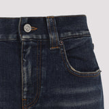 Close-up of Balenciaga pants hardware and fine stitching