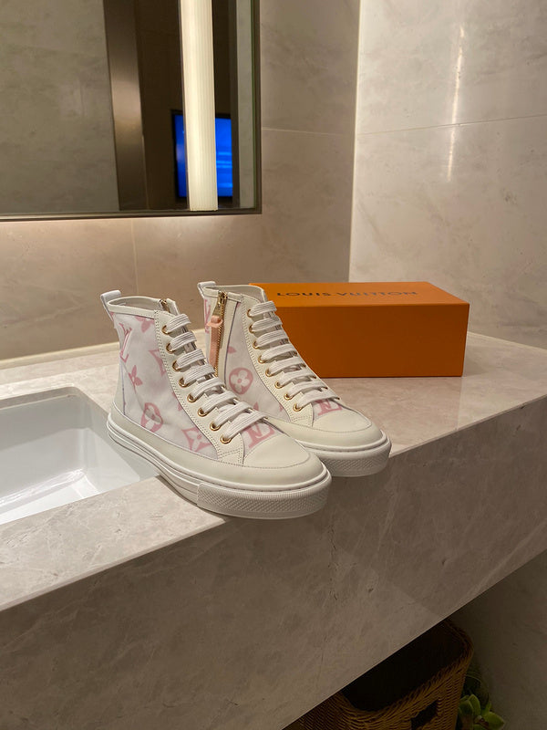 Louis Vuitton Burgundy Combat Boots - Lifestyle Styling Shot